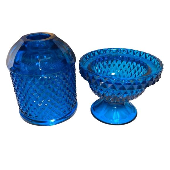 Vintage Viking Glass Bluenique Diamond Point Fairy Lamp - Picture 2 of 3